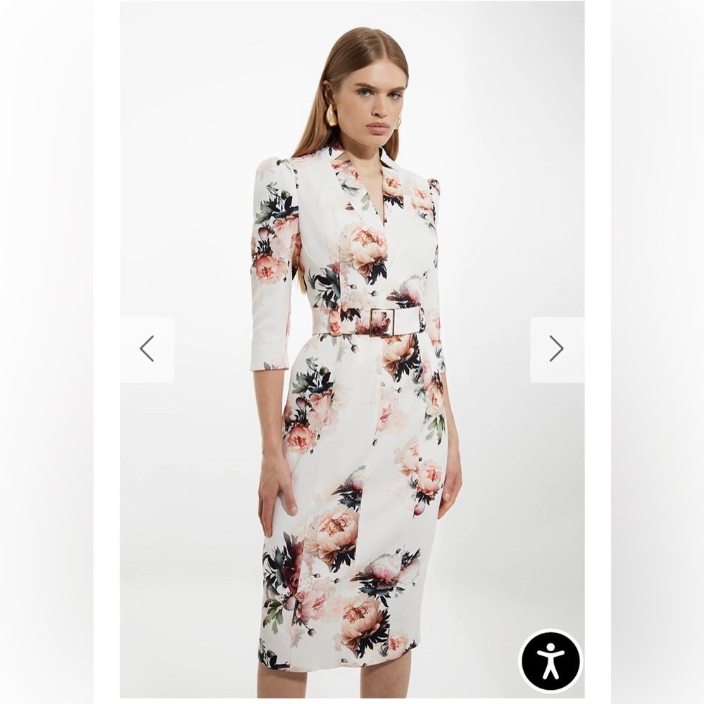 Karen Millen White Floral Long Sleeve Dress